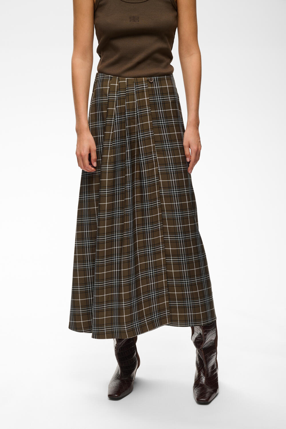 GZaleya HW midi nederdel - Green Olive Check